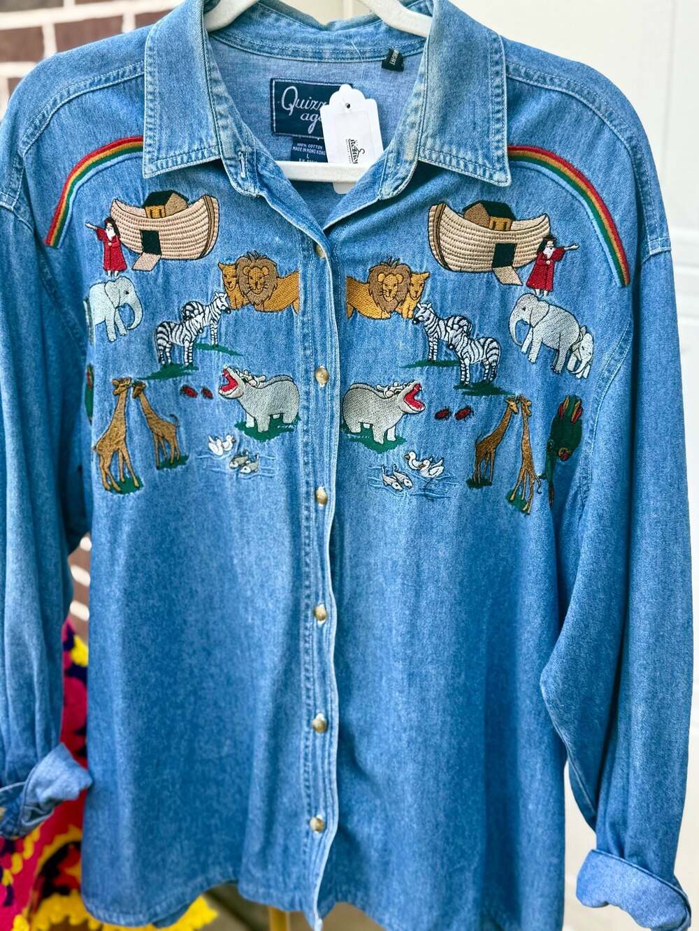 Vintage Quizz Again Noah's Ark Embroidered Denim Large